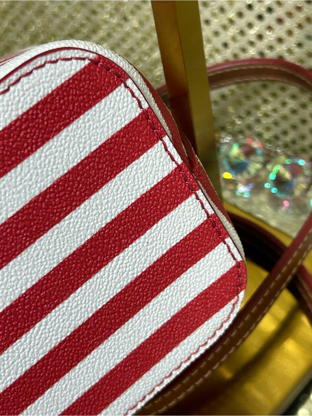 Dooney & Bourke Red and White Striped Crossbody Satchel with Brown Trim - Picture 16 of 16